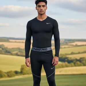 Kids Nike Pro Combat Black and Gray Sportswear Set